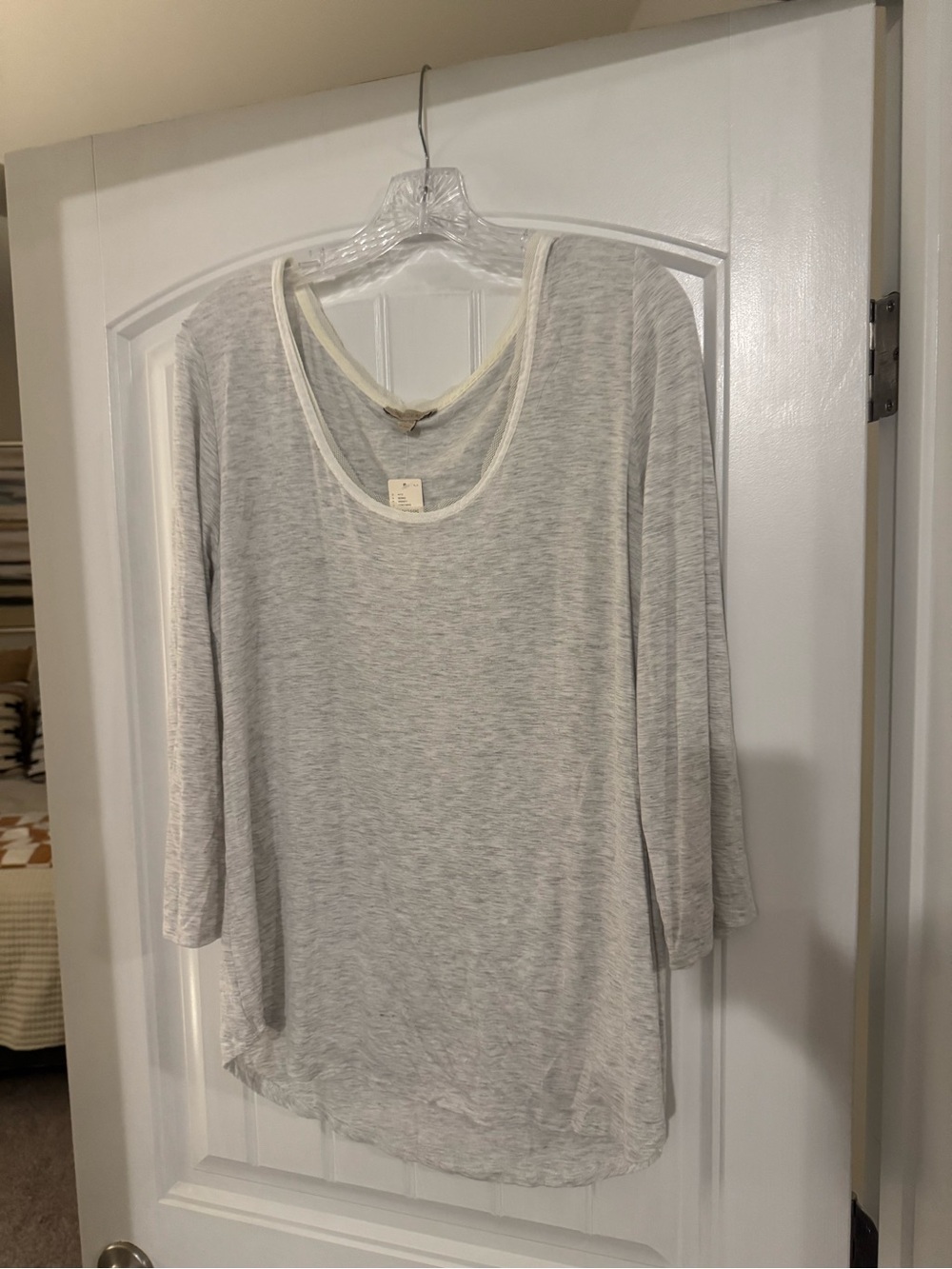 Anthropologie Light Gray Scoop Neck Women’s Top with Ivory Trim